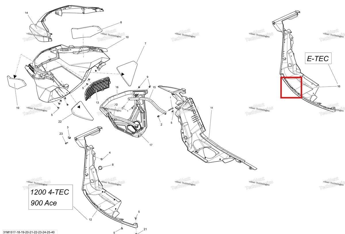 Деталь 502007316 на схеме узла 2015 Ski-Doo GSX LE 1200 XR137 Bottom Pan Le