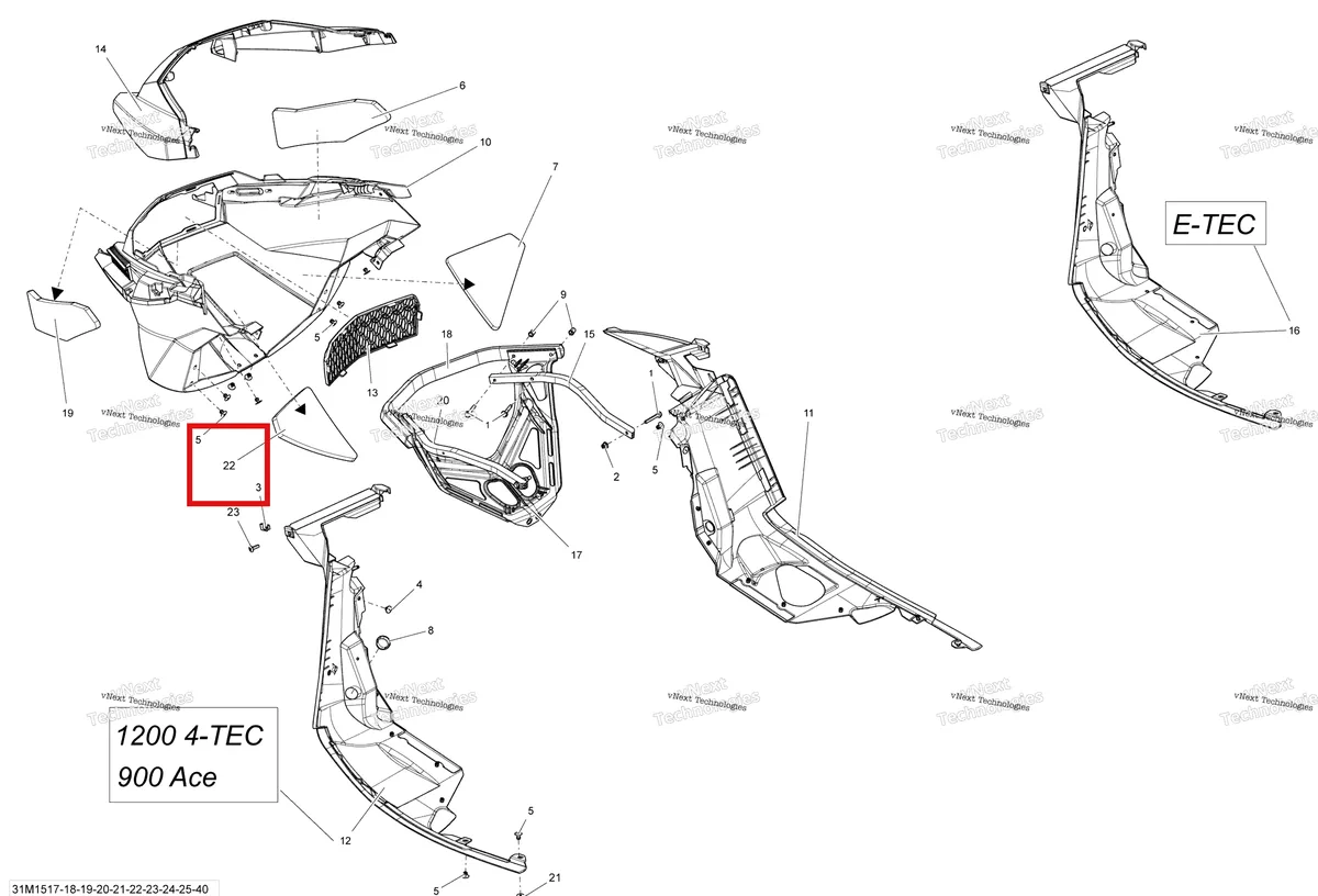 Деталь 502007317 на схеме узла 2015 Ski-Doo RENEGADE X 1200 XR137 Bottom Pan