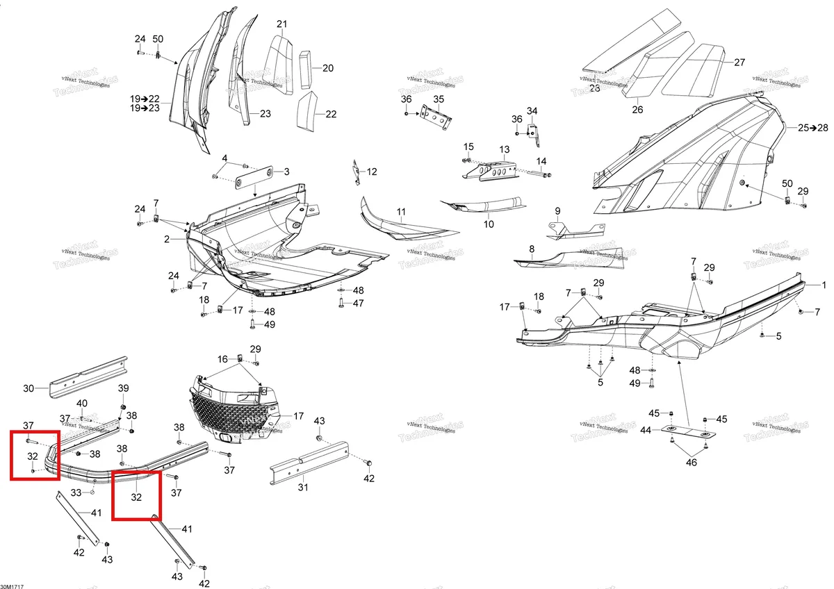 Деталь 502007381 (Амортизатор ударов) на схеме узла 2017 Ski-Doo SKANDIC - 2-STROKE - WT-SWT Bottom Pan