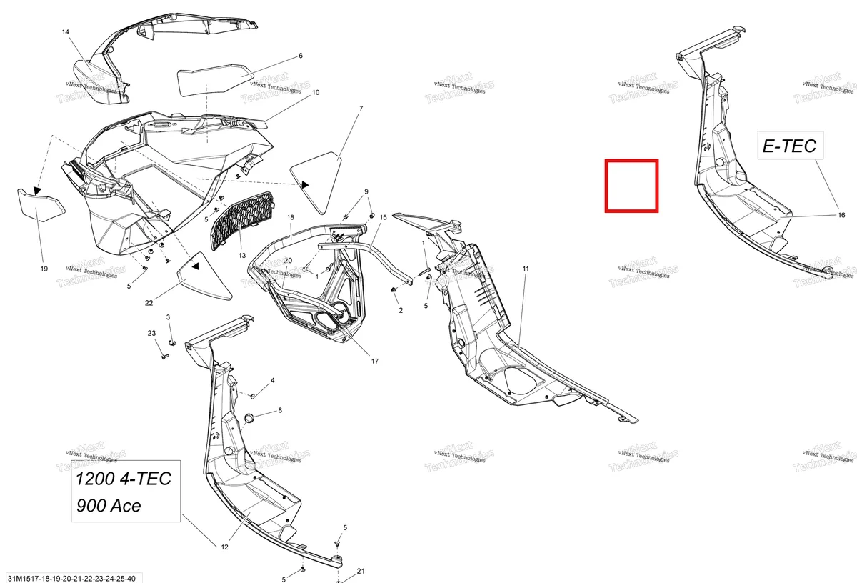 Деталь 502007431 на схеме узла 2015 Ski-Doo MXZ X 1200 XR120 Bottom Pan