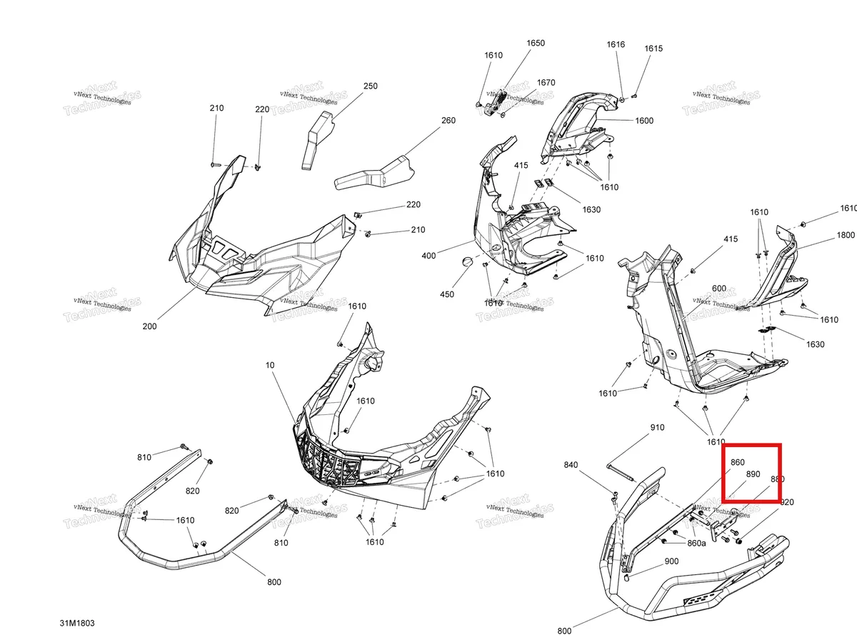 Деталь 502007498 на схеме узла 2018 Ski-Doo RENEGADE 800R E-TEC Bottom Pan Renegade - 800R E-Tec