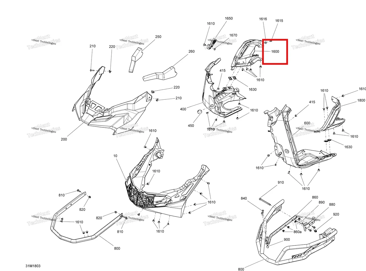 Деталь 502007509 на схеме узла 2018 Ski-Doo RENEGADE 800R E-TEC Bottom Pan Renegade - 800R E-Tec
