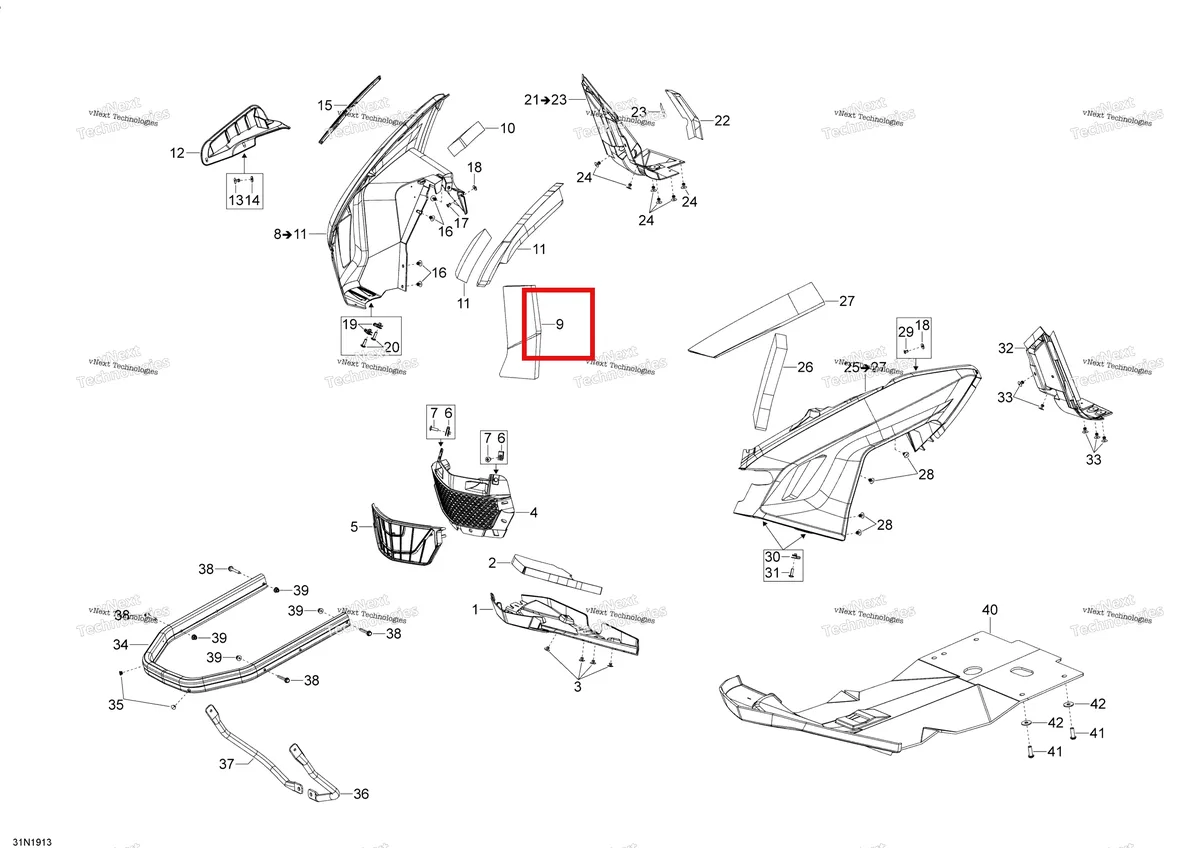 Деталь 502007526 (Изолятор) на схеме узла 2020 Ski-Doo EXPEDITION SWT 900 ACE Body - Bottom Pan