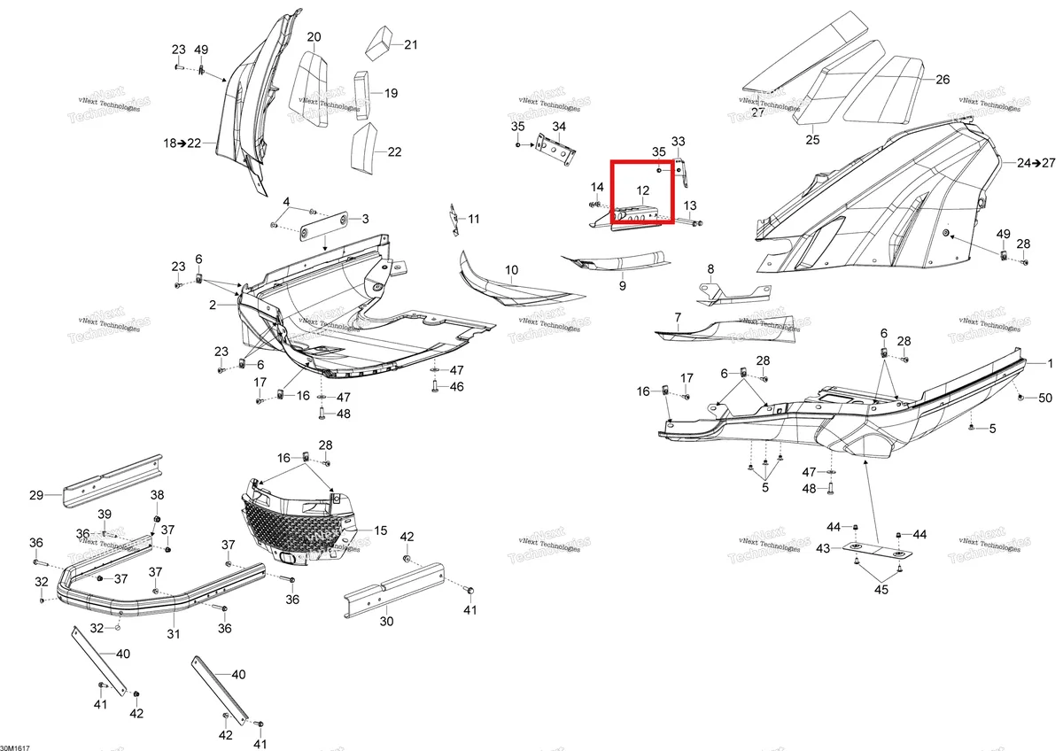 Деталь 502007635 (Суппорт) на схеме узла 2016 Ski-Doo SKANDIC - 2-STROKE Bottom Pan
