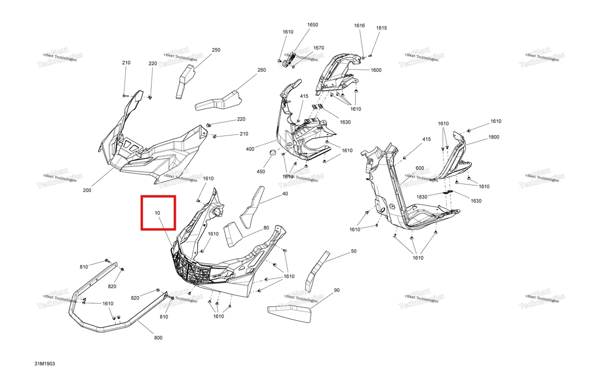 Деталь 502007654 на схеме узла 2019 Ski-Doo RENEGADE 600 ACE Bottom Pan