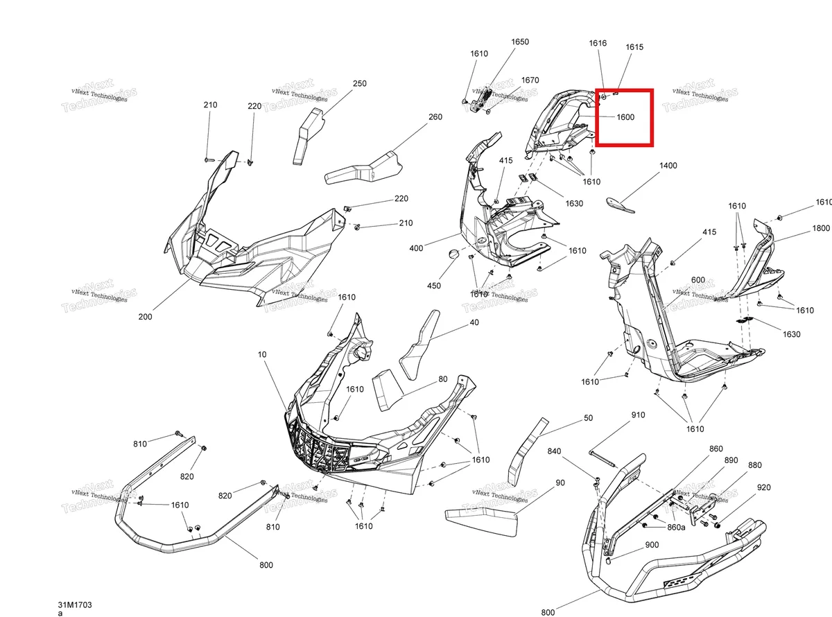 Деталь 502007659 на схеме узла 2017 Ski-Doo RENEGADE - 2-STROKE - 800R E-TEC Bottom Pan