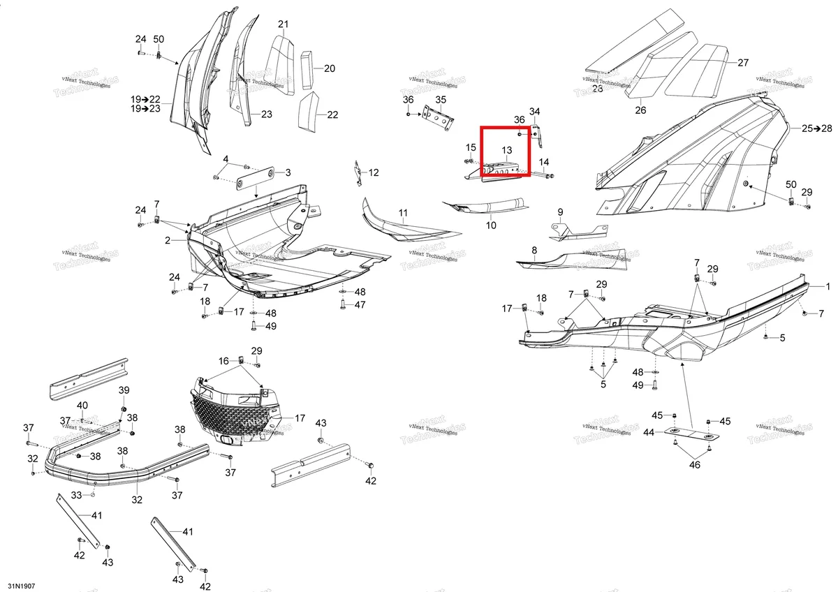 Деталь 502007688 (Суппорт) на схеме узла 2020 Ski-Doo SKANDIC WT 900 ACE Body - Bottom Pan - Wt