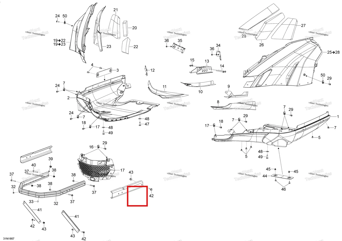 Деталь 502007837 на схеме узла 2020 Ski-Doo SKANDIC WT 550F Body - Bottom Pan - Wt