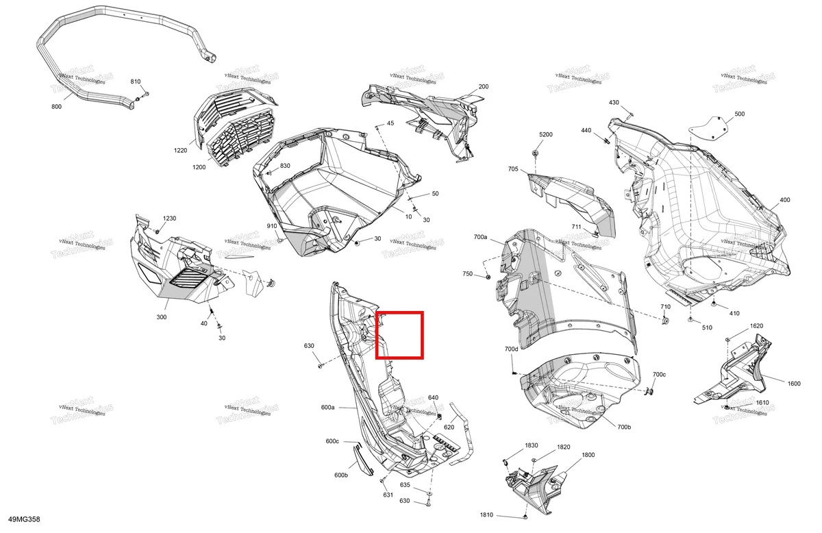 Деталь 502007979 на схеме узла 2027 Ski-Doo EXPEDITION - SPORT - 600 ACE - KCVA - Neo Yellow - 16X154X1.5CH Track Body - Bottom Pan