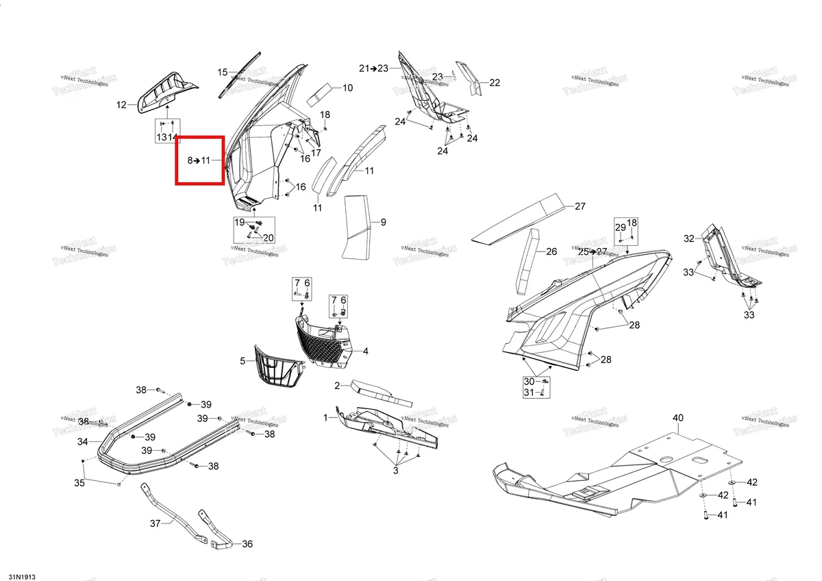 Деталь 502007993 на схеме узла 2020 Ski-Doo EXPEDITION SWT 900 ACE Body - Bottom Pan