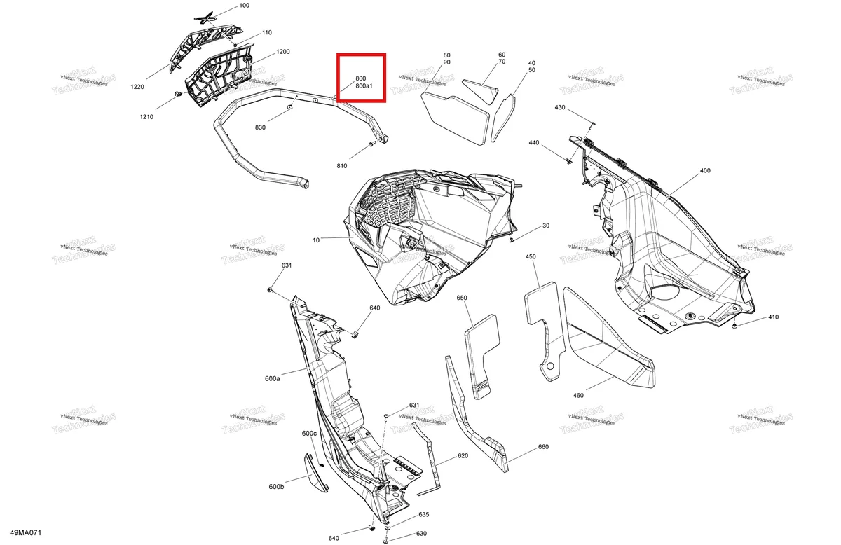 Деталь 502008048 на схеме узла 2021 Ski-Doo RENEGADE 850 E-TEC - XRS Body - Bottom Pan
