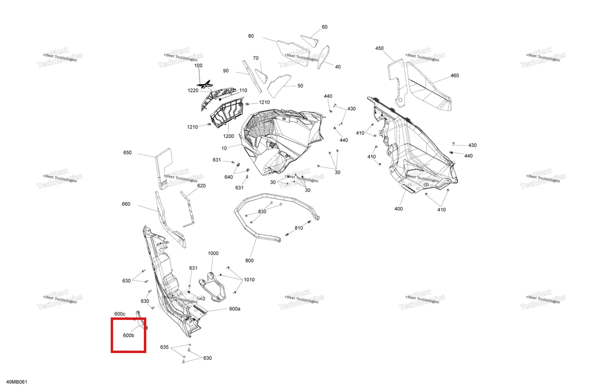 Деталь 502008091 на схеме узла 2022 Ski-Doo MXZ 600RS Body - Bottom Pan