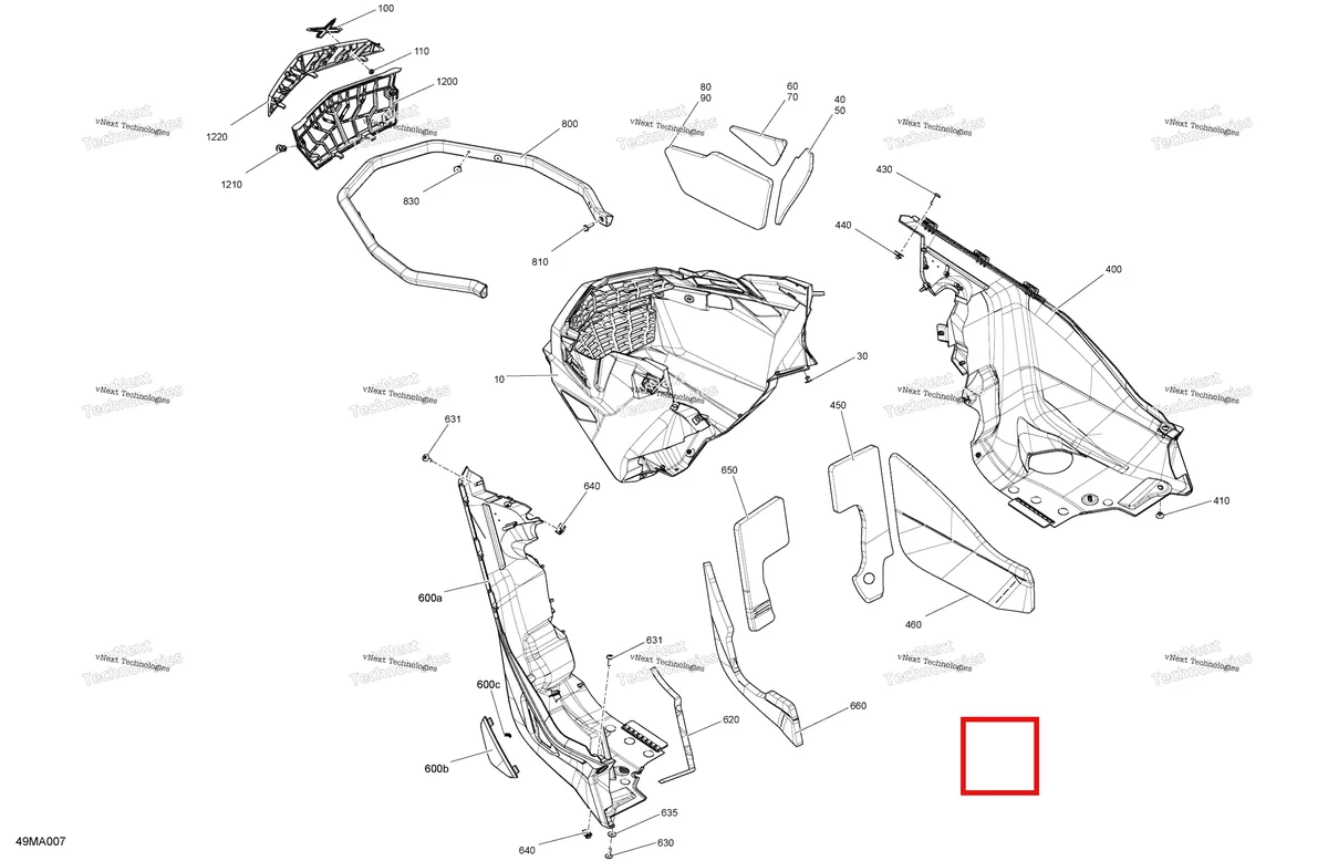 Деталь 502008119 на схеме узла 2021 Ski-Doo BACKCOUNTRY 850 E-TEC - X Body - Bottom Pan