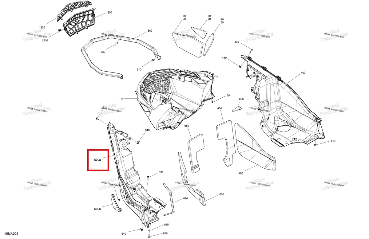 Деталь 502008123 на схеме узла 2021 Ski-Doo FREERIDE 165 850 E-TEC Turbo Body - Bottom Pan