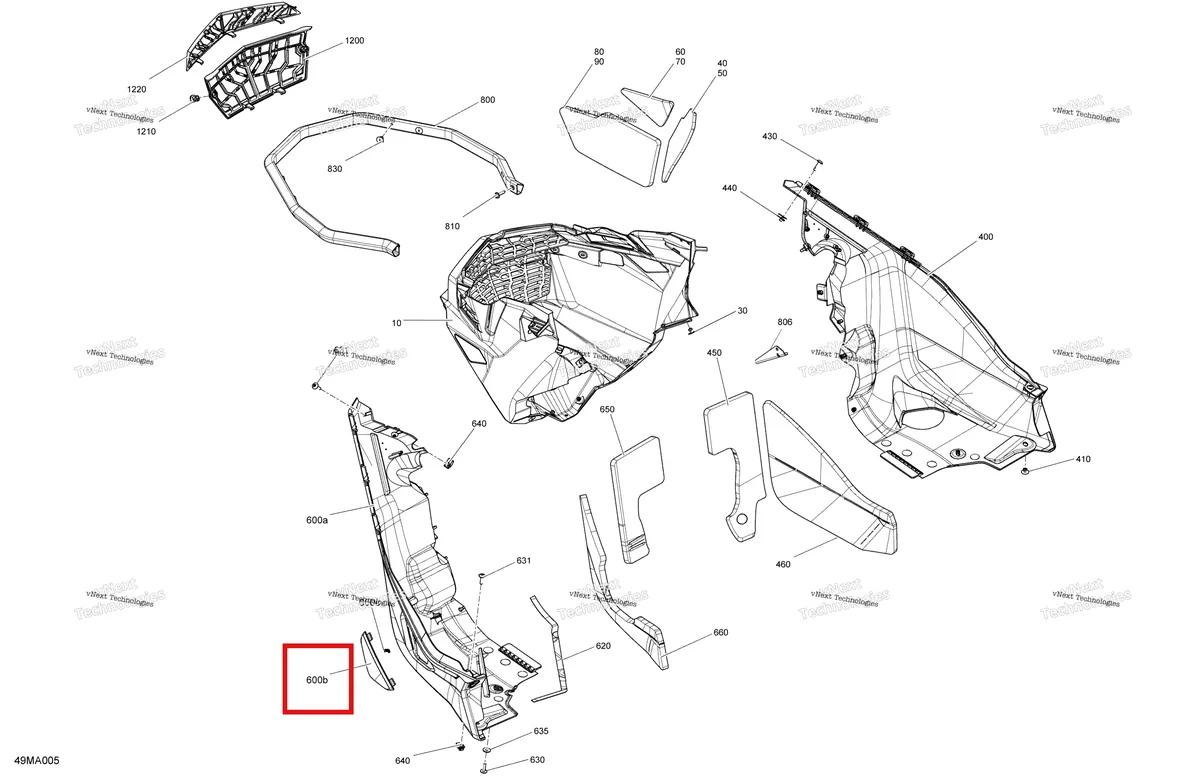 Деталь 502008124 на схеме узла 2021 Ski-Doo FREERIDE 165 850 E-TEC Turbo Body - Bottom Pan