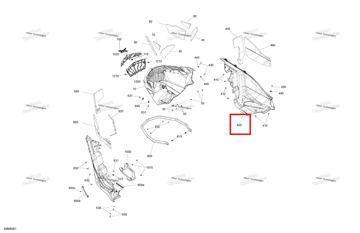 Деталь 502008193 на схеме узла 2022 Ski-Doo MXZ 600RS Body - Bottom Pan
