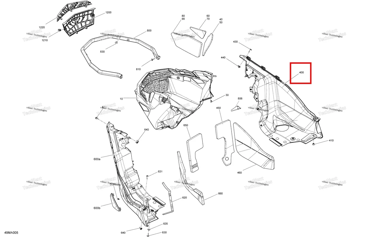 Деталь 502008195 на схеме узла 2021 Ski-Doo FREERIDE 165 850 E-TEC Turbo Body - Bottom Pan
