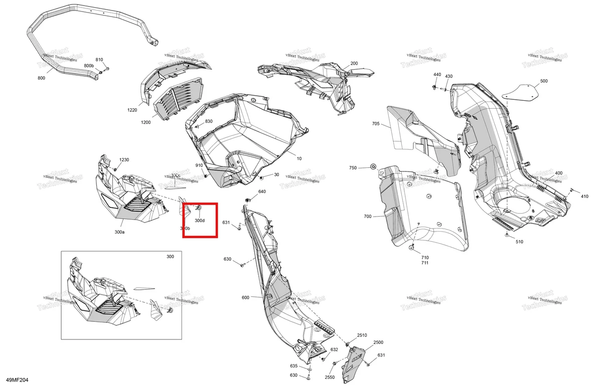 Деталь 502008610 на схеме узла 2026 Ski-Doo SUMMIT - X with Expert Package - 850 E-TEC - THTE - Monument Gray - 16X165X3P4 Track Body - Bottom Pan
