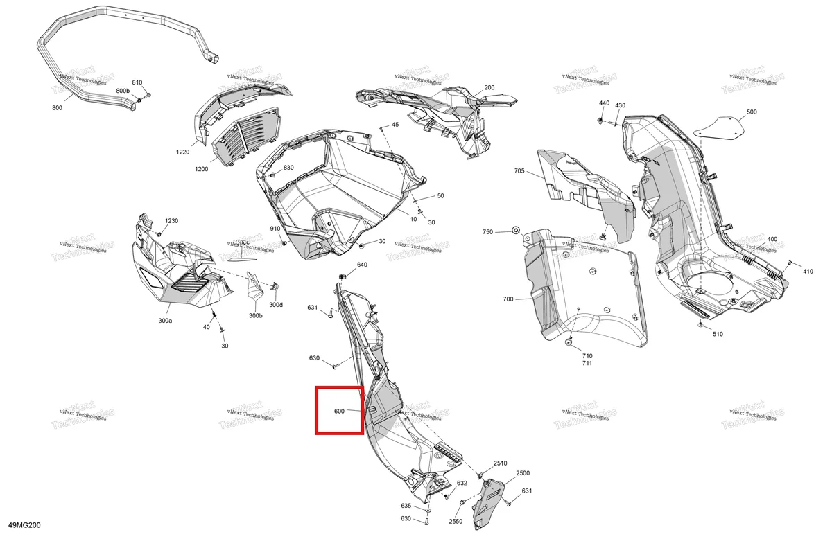 Деталь 502008812 на схеме узла 2027 Ski-Doo SUMMIT - X - 850 E-TEC - TNVS - Deep Black - 16X154X2.5PLF Track - SHOT starter Body - Bottom Pan