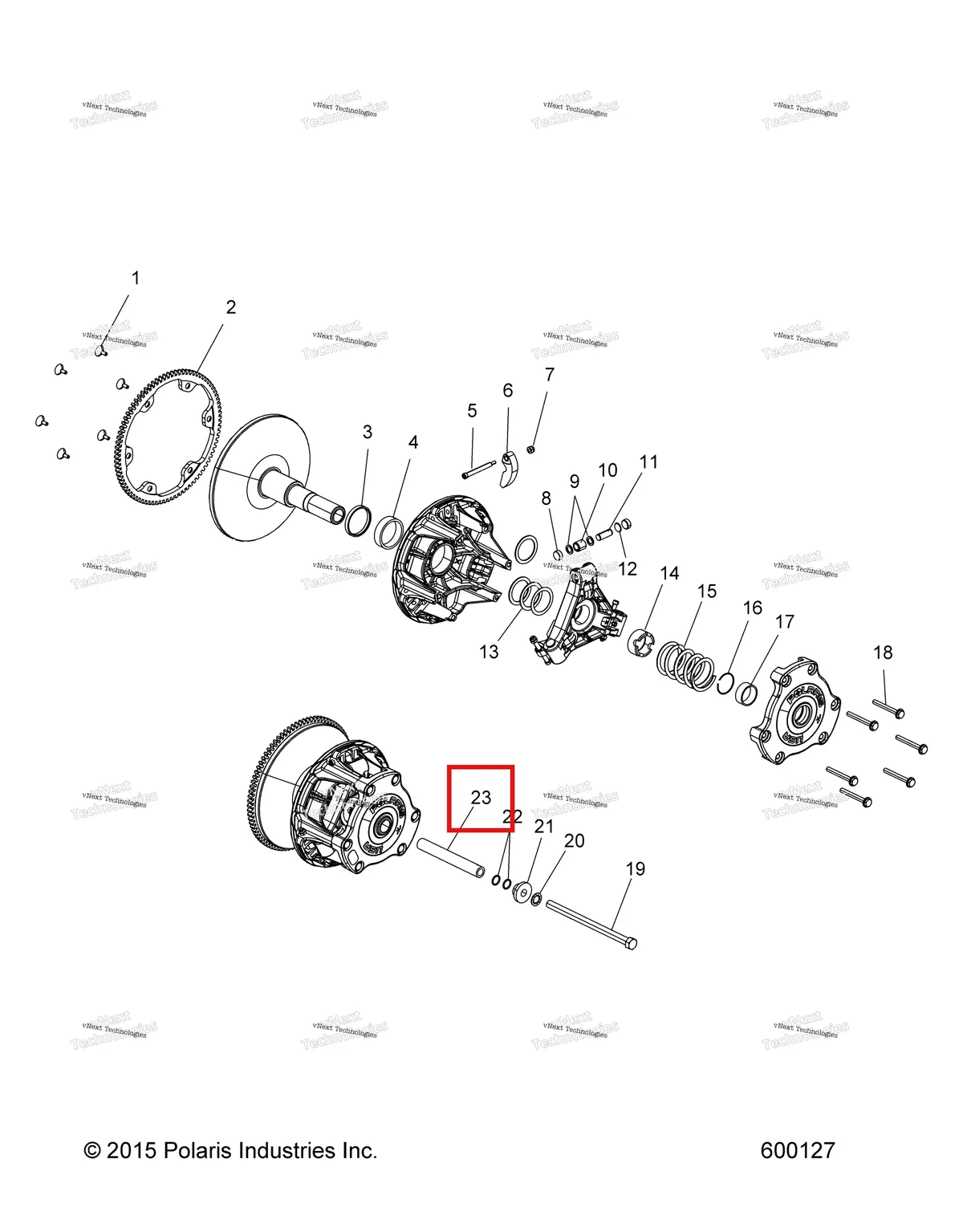 Деталь 5020513 (Проставка Polaris Widetrak LX (2006) (5020513)) на схеме узла Drive Train, Clutch, Primary