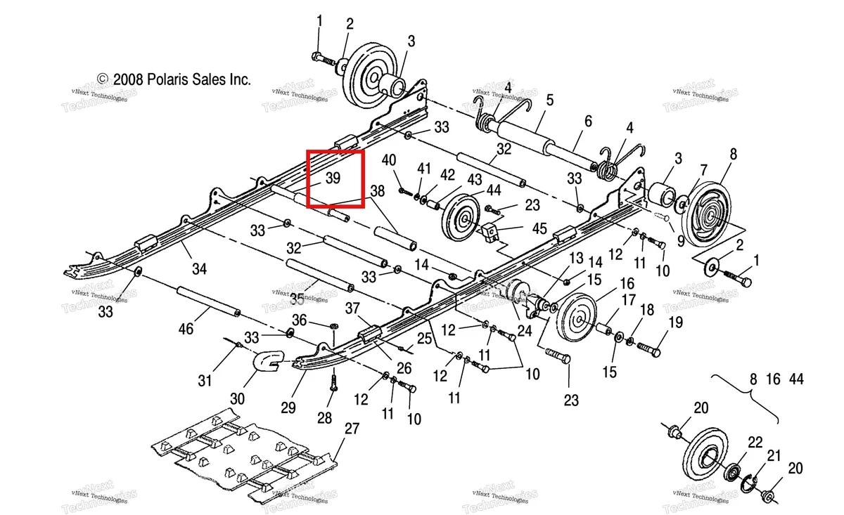 Деталь 5020651 (Амортизатор вал задний Polaris Widetrak LX (2006) (5020651)) на схеме узла Suspension, Rear