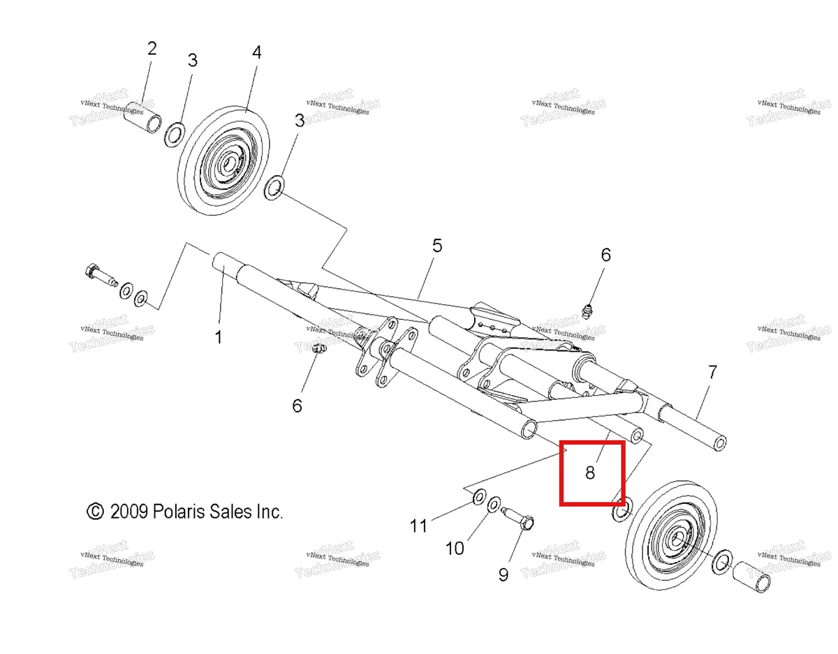 Деталь 5020720 (Вал SPANNER Polaris Widetrak LX (2006) (5020720)) на схеме узла Suspension, Torque Arm, Front