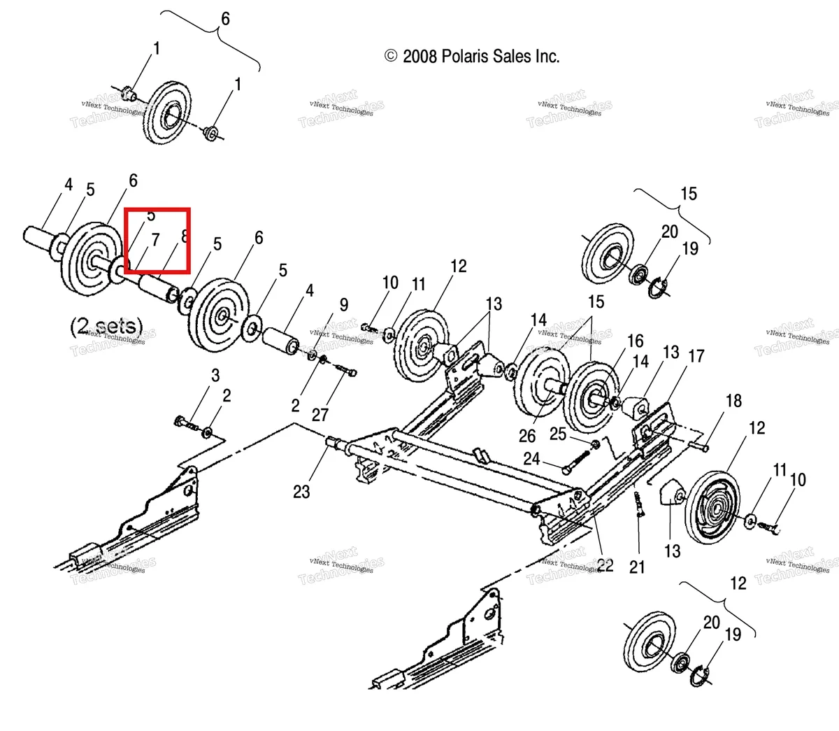 Деталь 5020836 (Вал монтажный Polaris Widetrak LX (2006) (5020836)) на схеме узла Suspension Extension