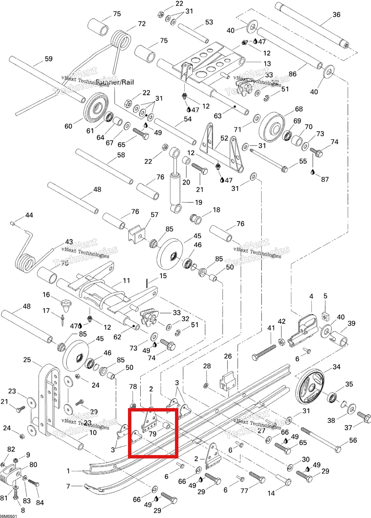Деталь 503038300 на схеме узла 2005 Ski-Doo Tundra R Rear Suspension