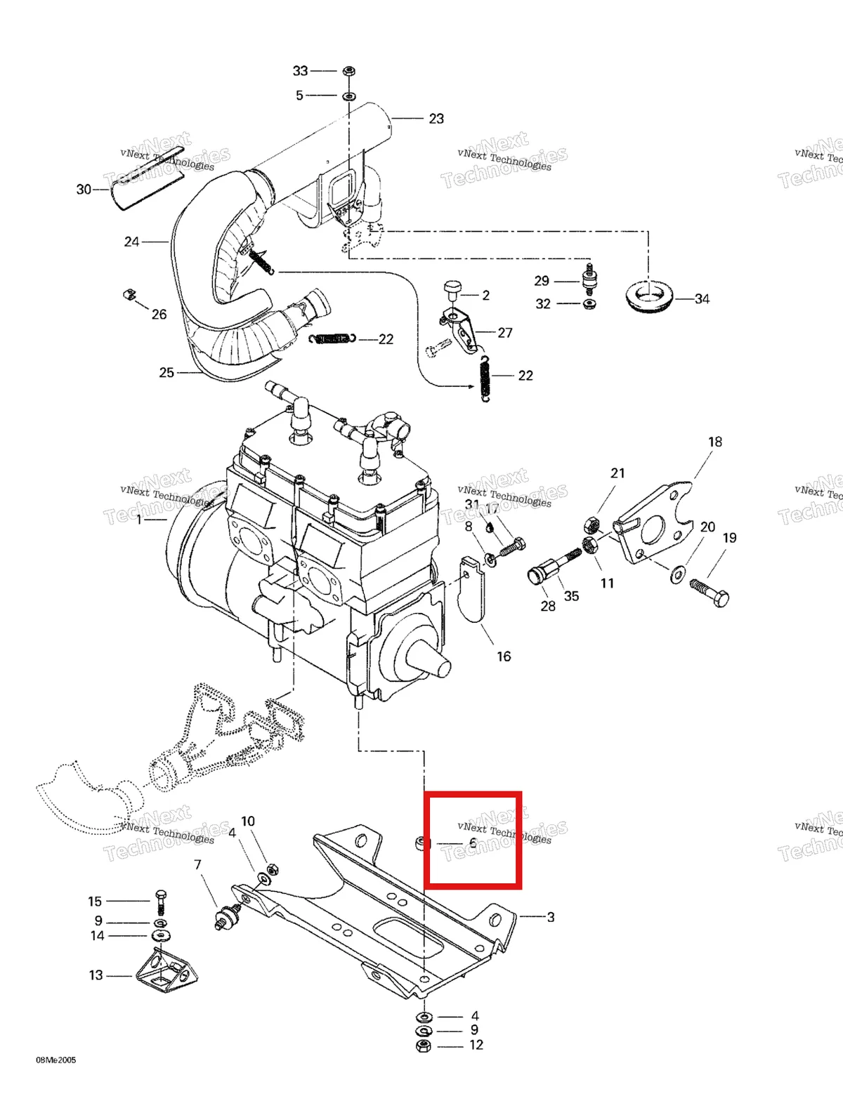 Деталь 503128100 (Проставка) на схеме узла 2000 Ski-Doo Formula 500 LC Engine Support And Muffler