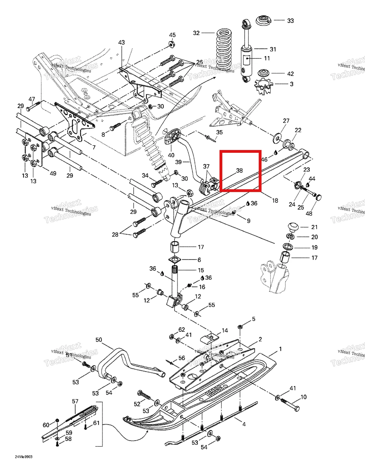 Деталь 503142200 на схеме узла 1999 Ski-Doo Grand Touring 500/583 Front Suspension And Ski