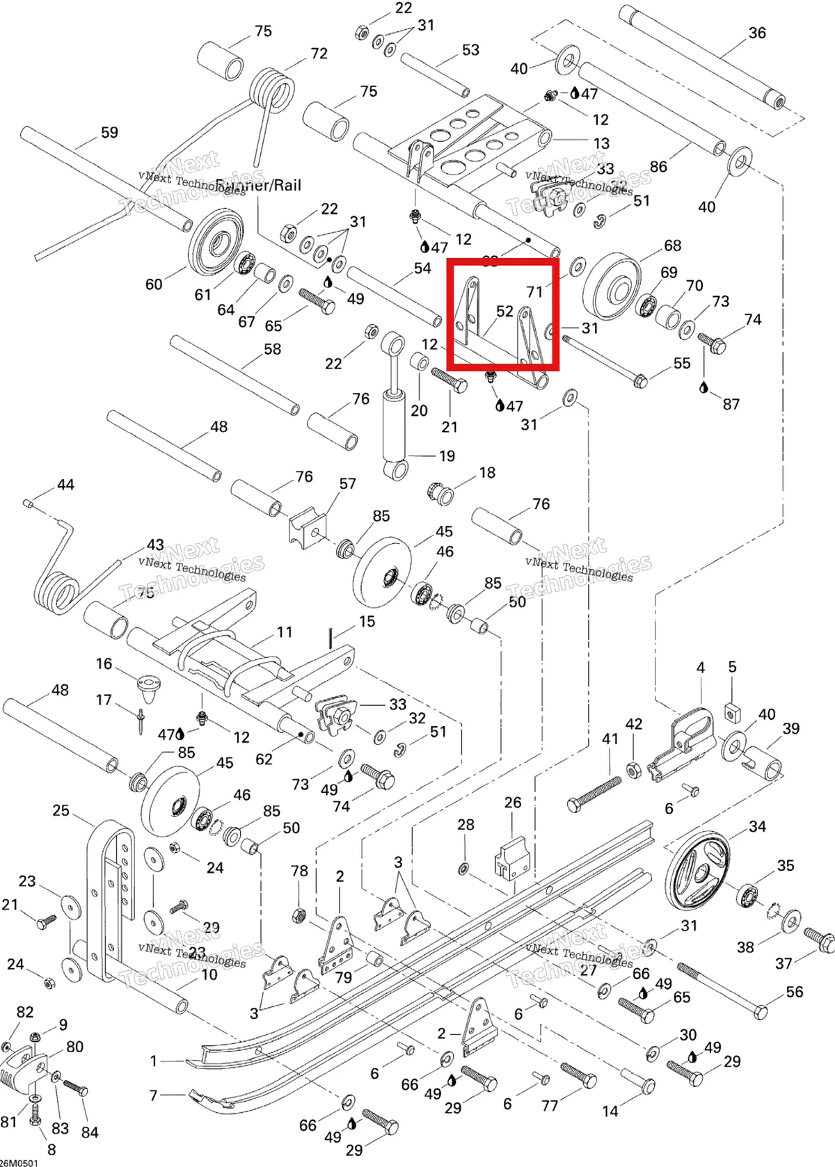 Деталь 503144100 на схеме узла 2005 Ski-Doo Tundra R Rear Suspension