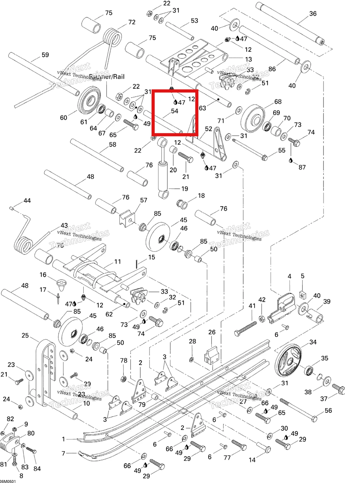 Деталь 503144400 на схеме узла 2005 Ski-Doo Tundra R Rear Suspension