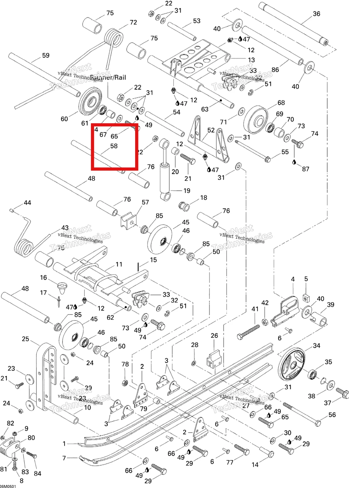 Деталь 503144500 на схеме узла 2005 Ski-Doo Tundra R Rear Suspension