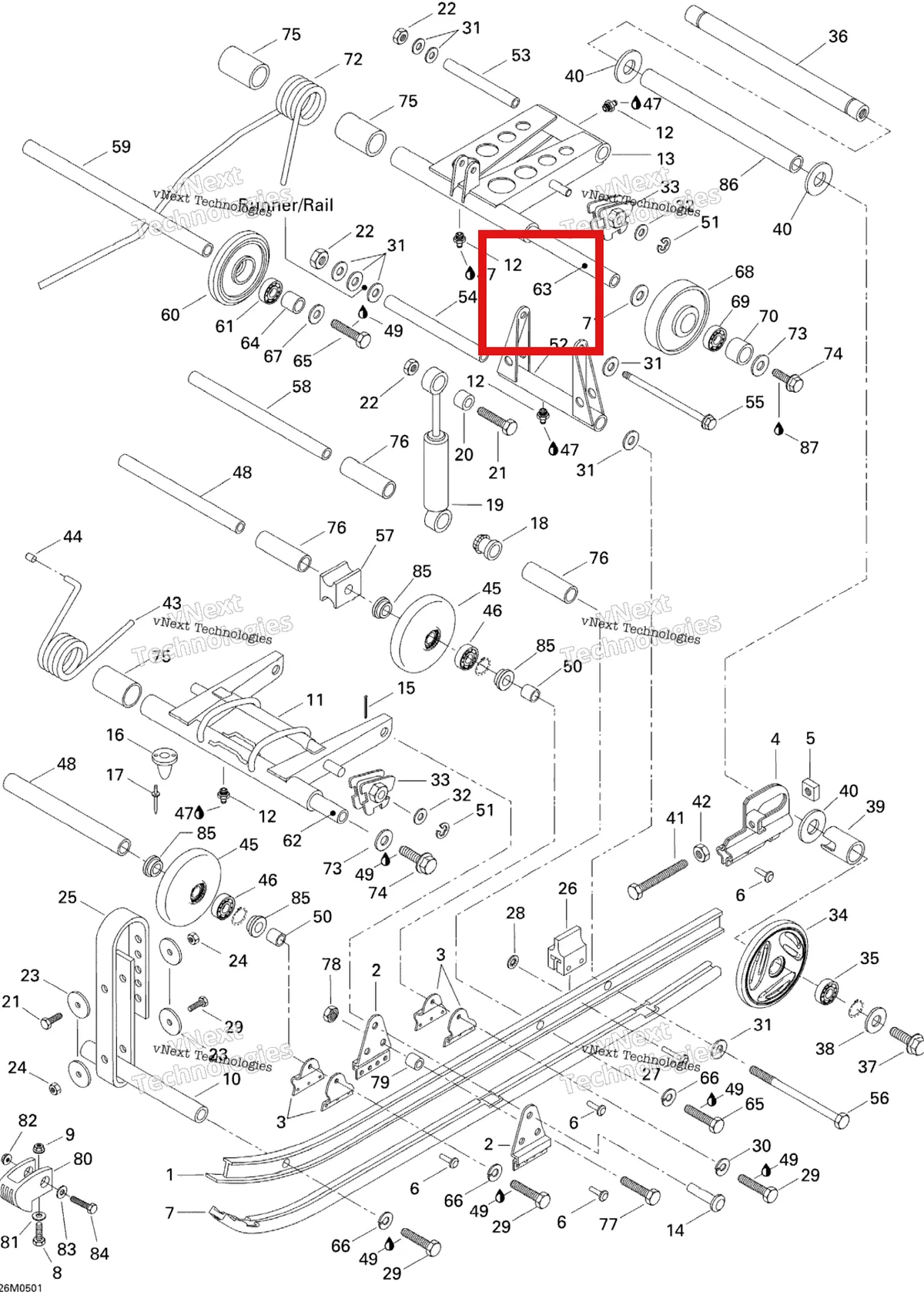 Деталь 503144700 на схеме узла 2005 Ski-Doo Tundra R Rear Suspension