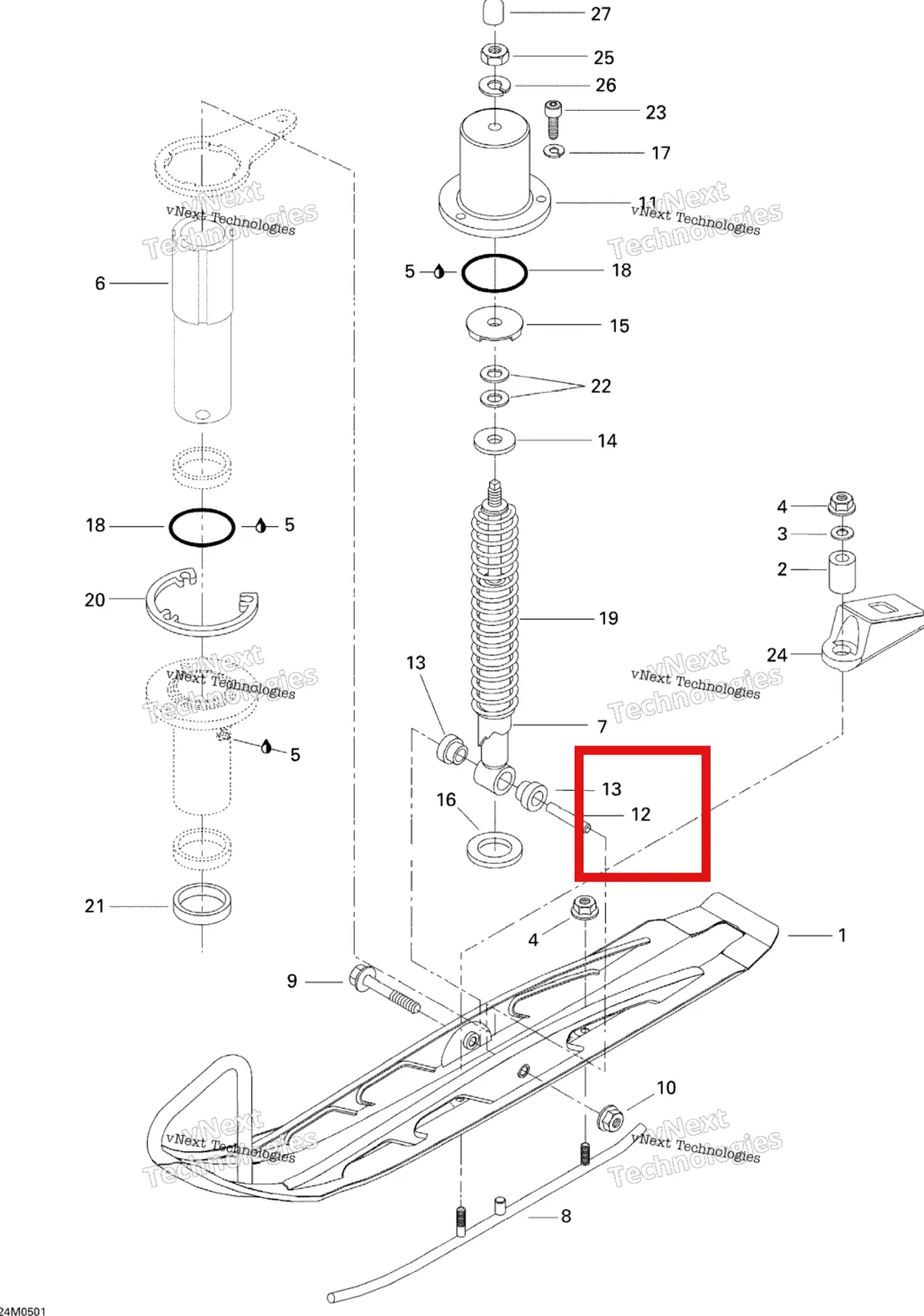 Деталь 503156400 на схеме узла 2005 Ski-Doo Tundra R Front Suspension And Ski