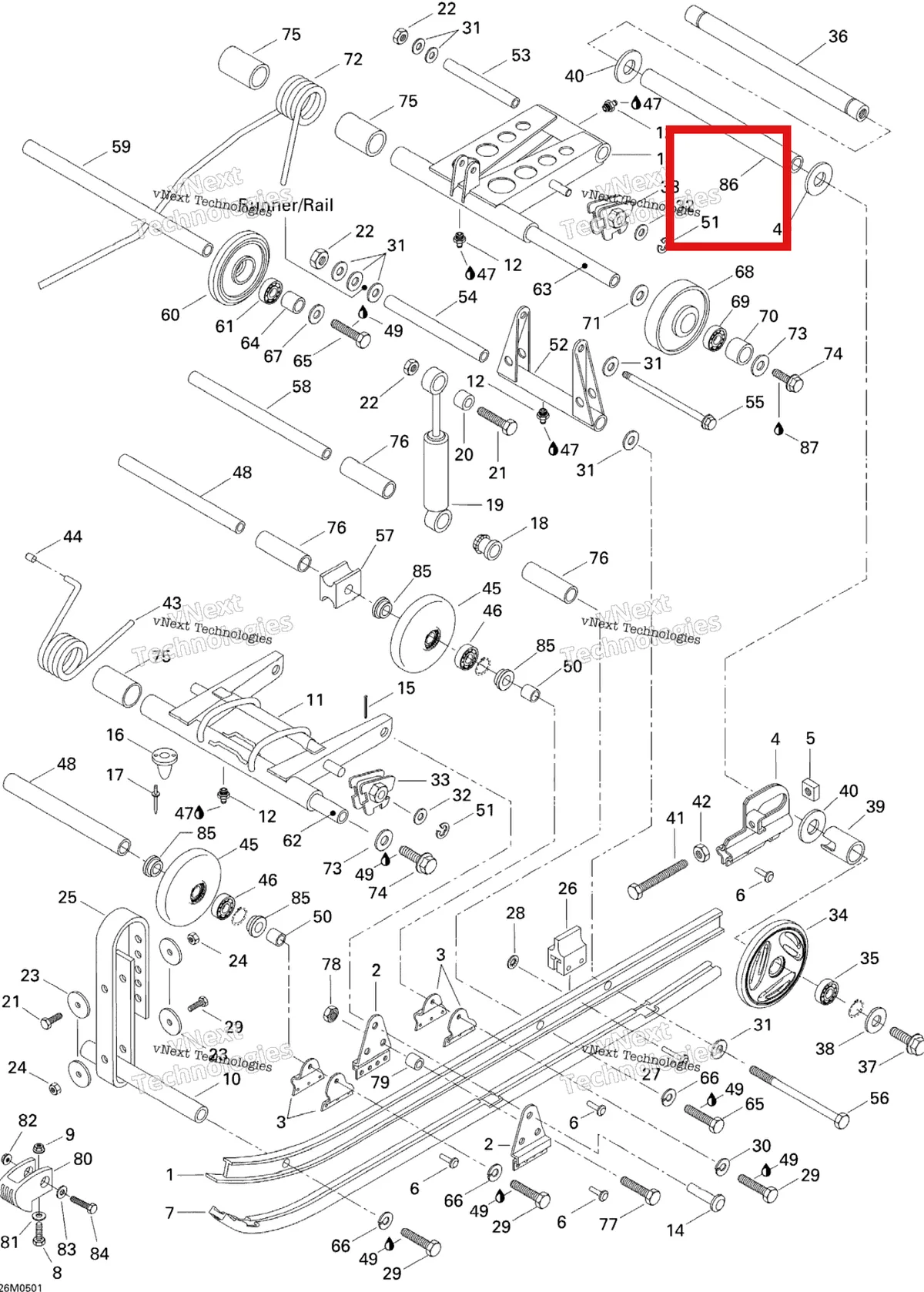 Деталь 503162000 на схеме узла 2005 Ski-Doo Tundra R Rear Suspension