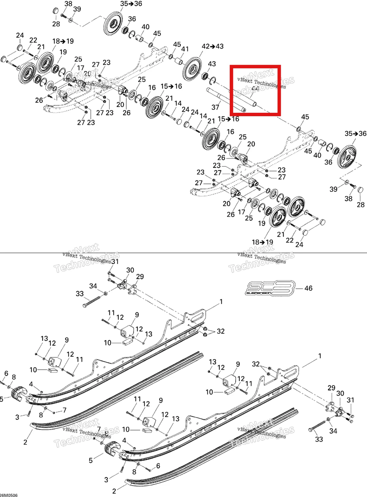 Деталь 503183000 на схеме узла 2005 Ski-Doo GSX 500SS Rear Suspension