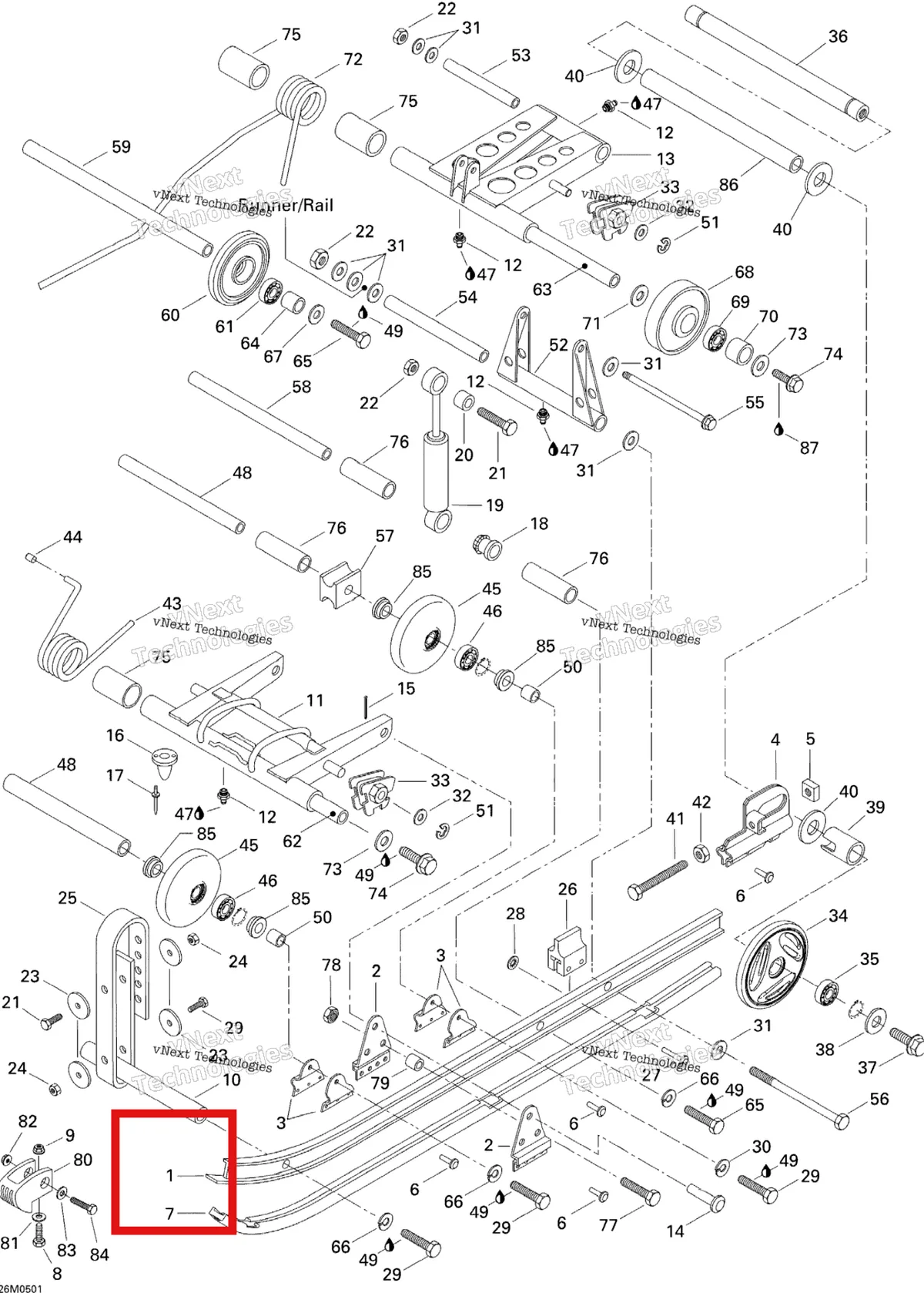 Деталь 503187900 на схеме узла 2005 Ski-Doo Tundra R Rear Suspension