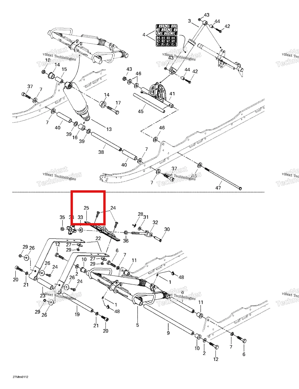 Деталь 503188400 на схеме узла 2001 Ski-Doo Summit 600/700/800 Front Arm