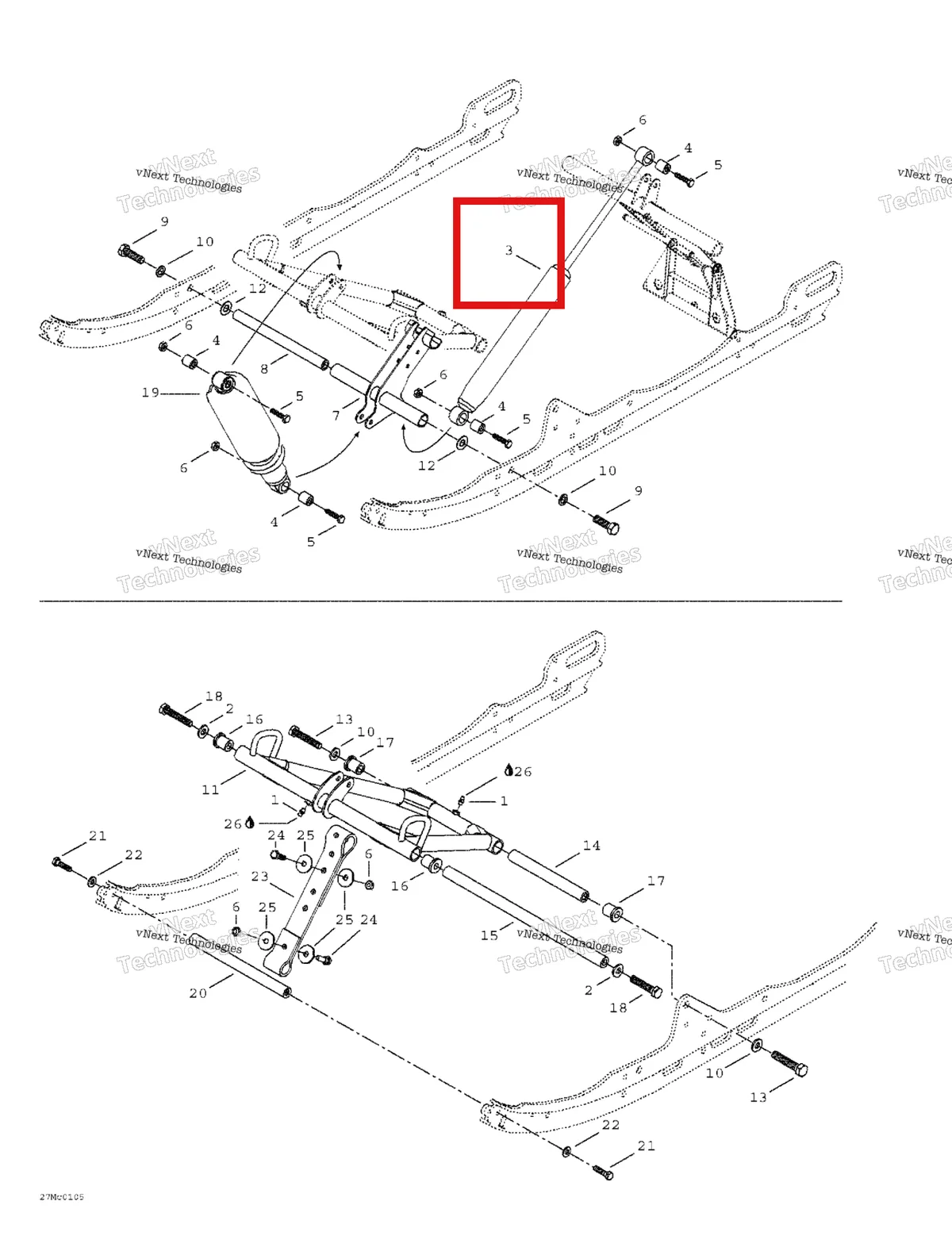 Деталь 503188973 на схеме узла 2001 Ski-Doo Formula Deluxe 500 F Front Arm