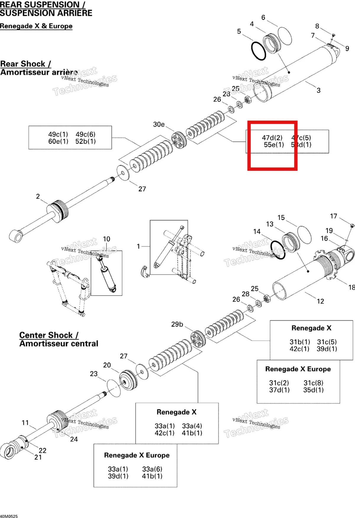 Деталь 503189011 (Деталь Shim 46 Mm.  22 X 0,114) на схеме узла 2005 Ski-Doo MX Z 600 HO SDI Renegade & Renegade X Take Apart Shock, Rear Renegade X, Europe