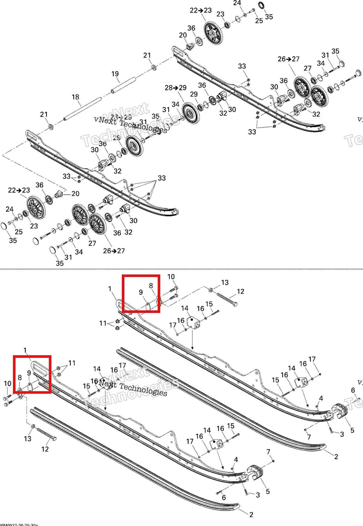 Деталь 503189160 (Деталь Tensioner Spacer) на схеме узла 2009 Ski-Doo GTX Fan Rear Suspension