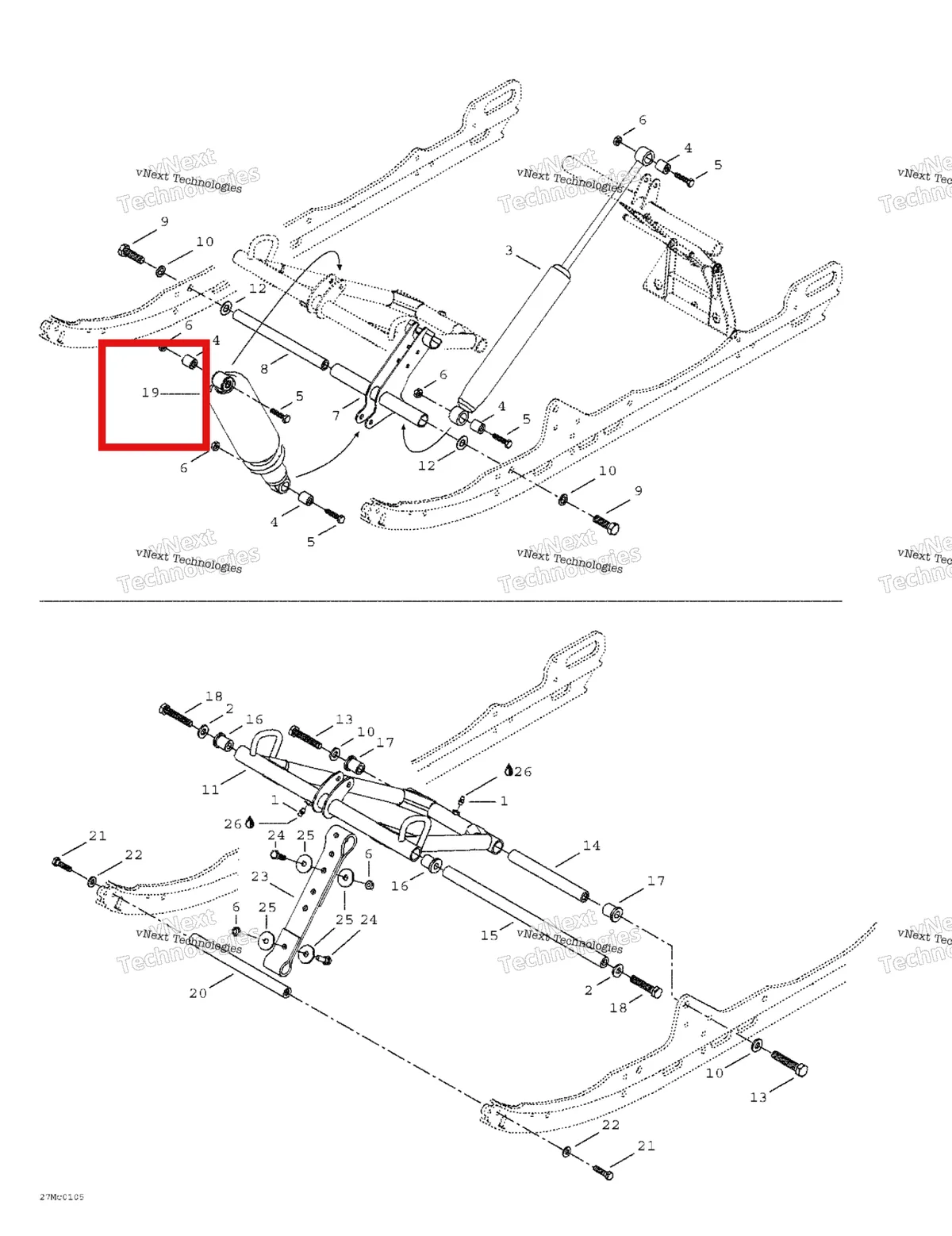 Деталь 503189331 на схеме узла 2001 Ski-Doo Formula Deluxe 500 F Front Arm
