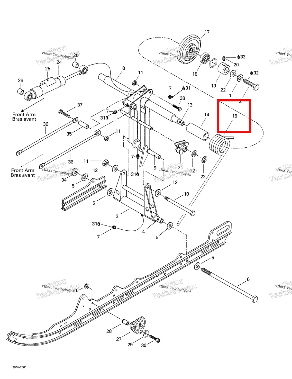 Деталь 503189342 на схеме узла 2000 Ski-Doo Formula 500 LC Rear Arm