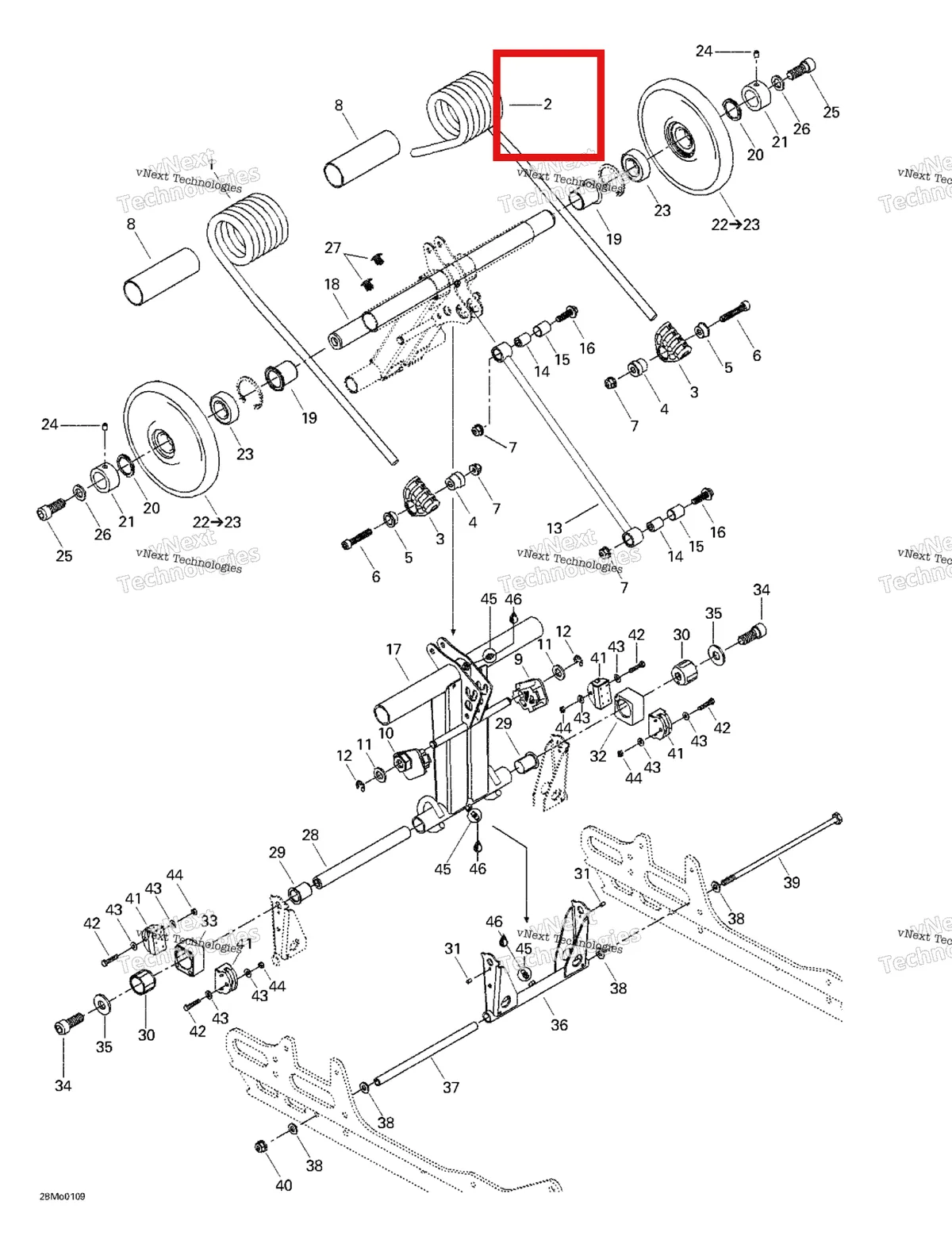 Деталь 503189445 на схеме узла 2001 Ski-Doo Formula Deluxe 500/600/700 Rear Arm