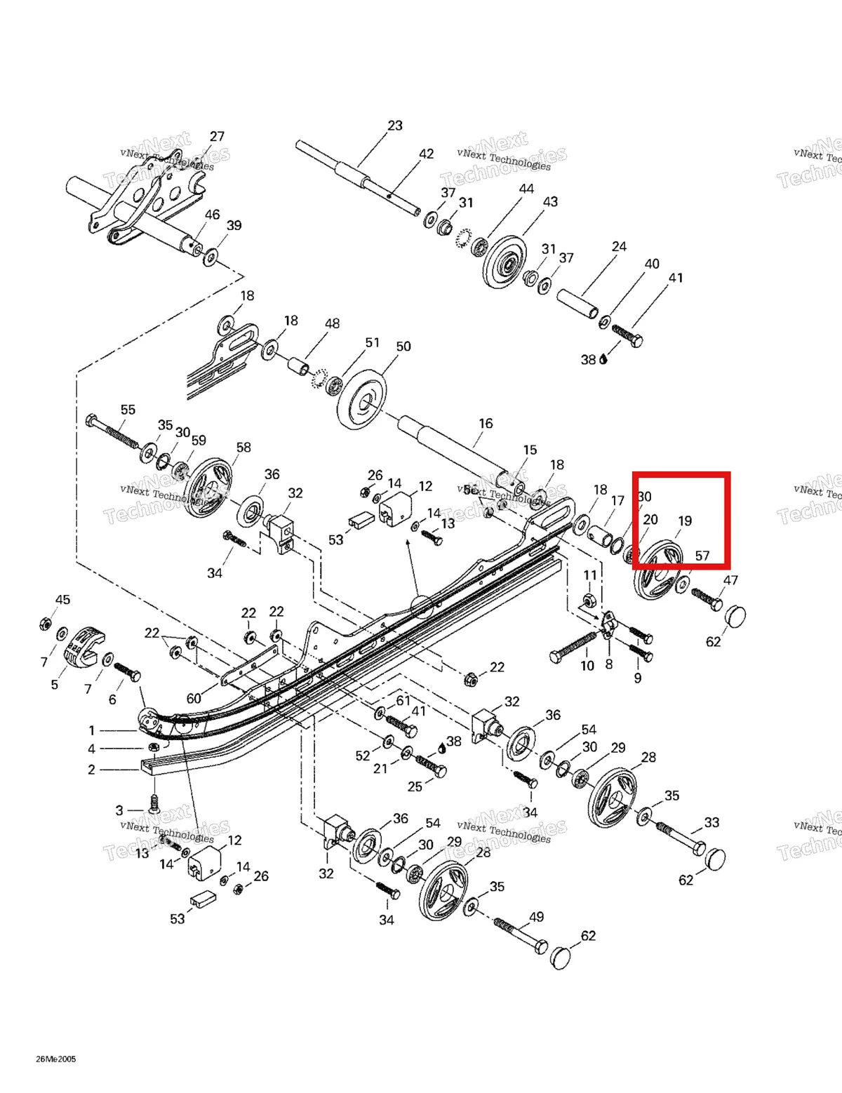 Деталь 503189475 (Деталь Support Wheel, 165/bk) на схеме узла 2000 Ski-Doo Formula 500 LC Rear Suspension