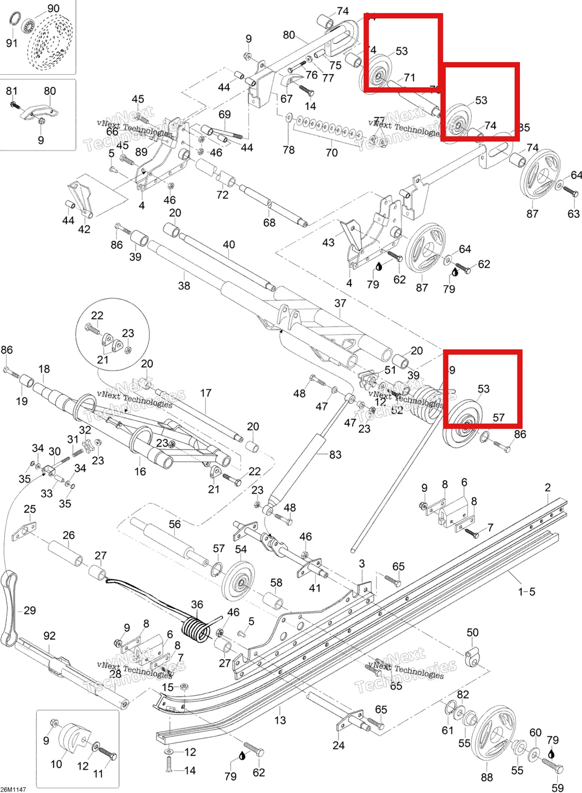 Деталь 503189478 (Деталь Wheel Black 165/black) на схеме узла 2012 Ski-Doo Skandic SWT V800 YetiII Rear Suspension
