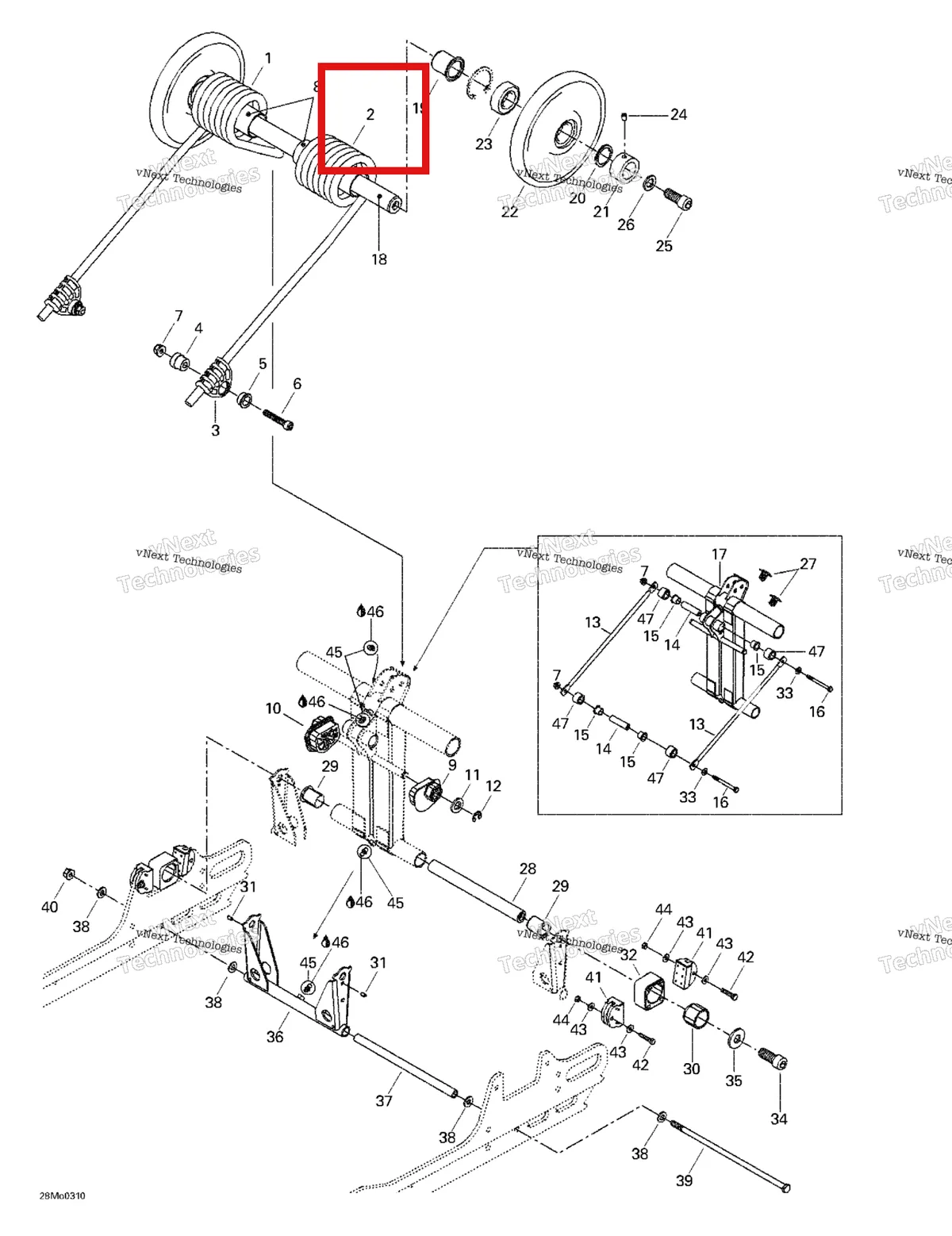 Деталь 503189524 на схеме узла 2003 Ski-Doo Grand Touring 500/600/700 Rear Arm