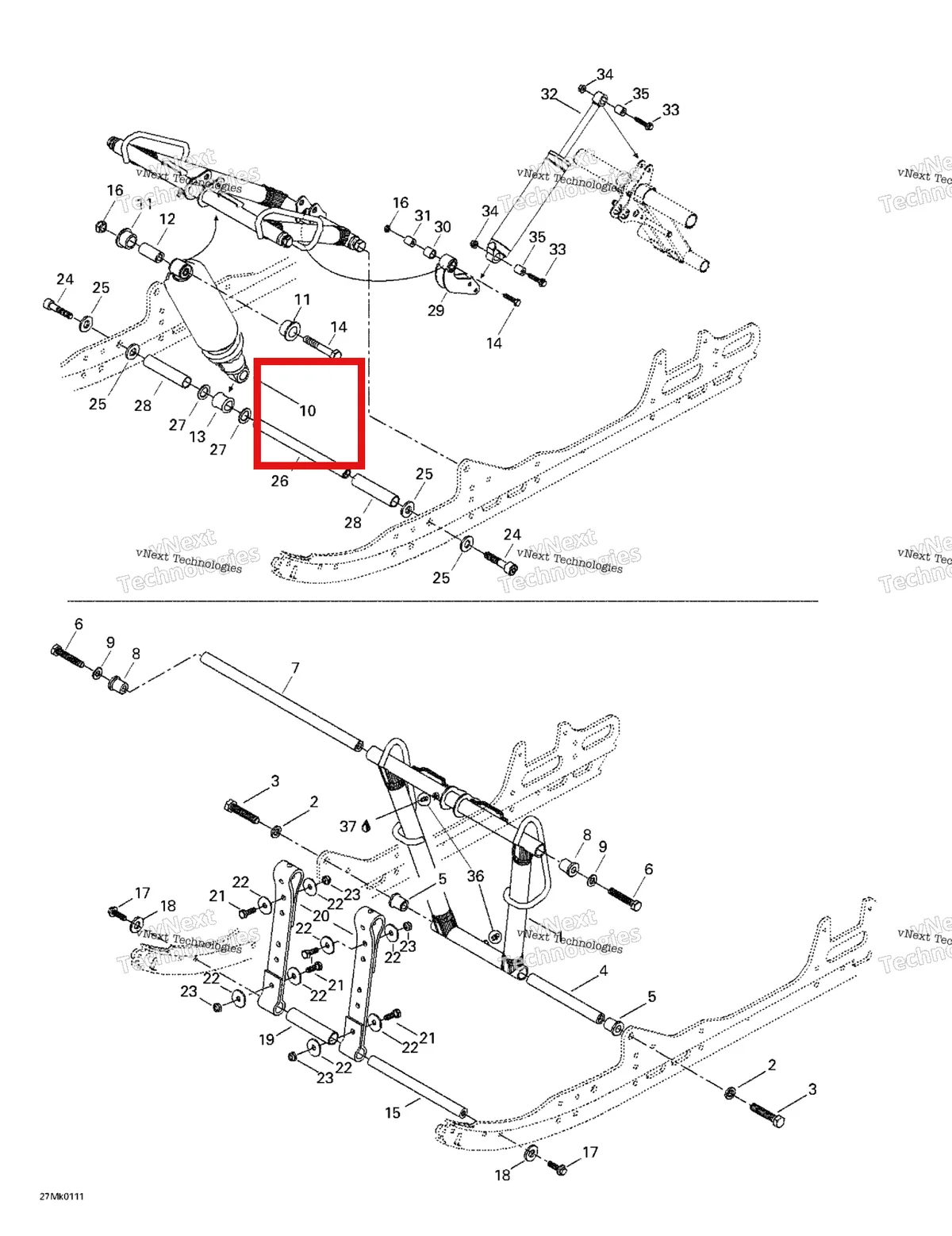 Деталь 503189610 на схеме узла 2001 Ski-Doo MX Z 800 Front Arm, Rear Suspension