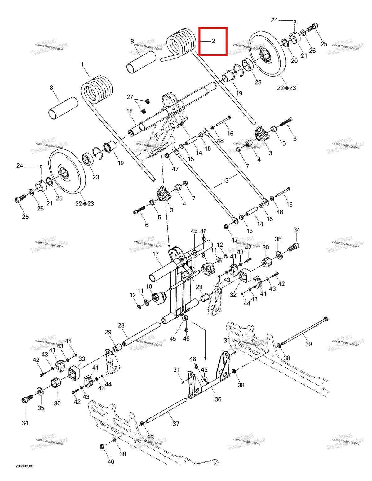 Деталь 503189616 на схеме узла 2003 Ski-Doo Mach Z Rear Arm